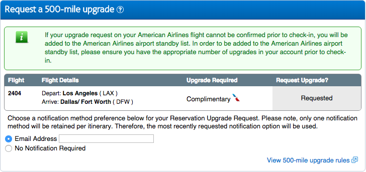 What is an Upgrade Request American Airlines?