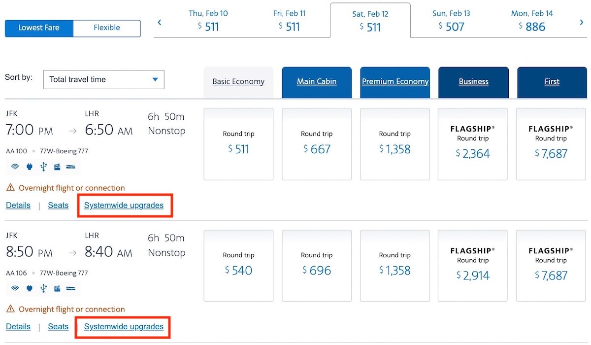 Where is the Systemwide Upgrade Link on American Airlines?